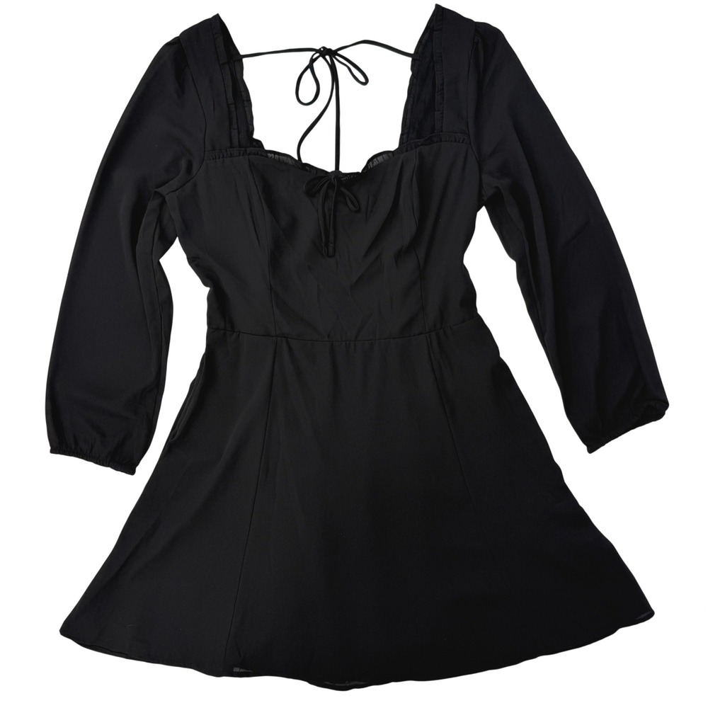 New Abercrombie & Fitch Black Long Sleeve Milkmaid Mini Dress Sz‎